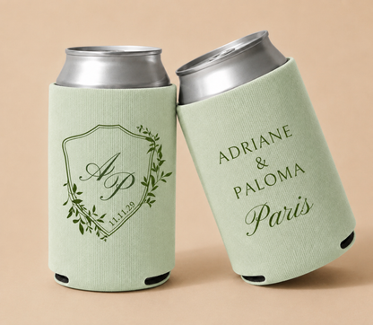 Personalized Crest Wedding Can Coolers