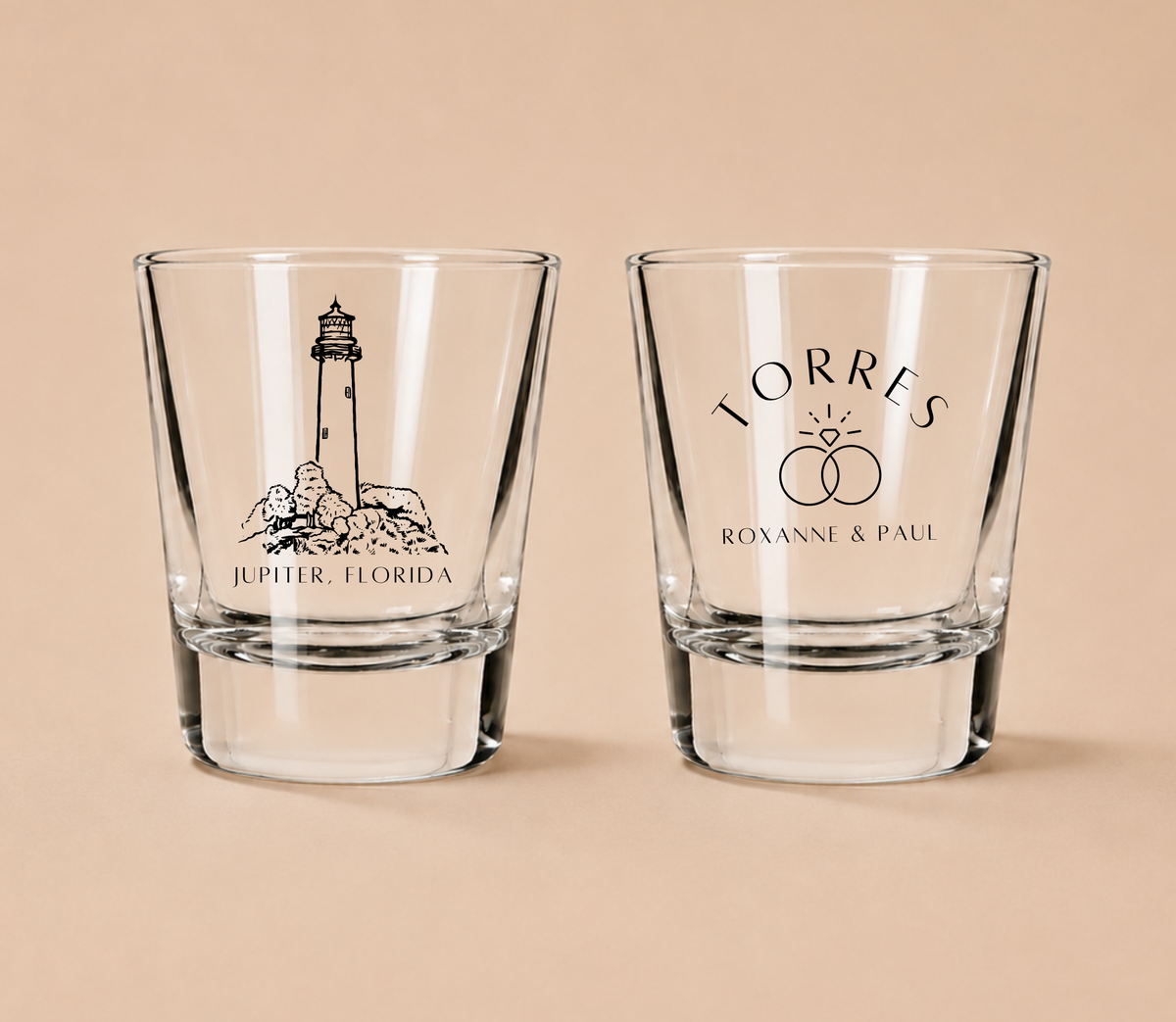 Personalized Destination Wedding Shot Glasses
