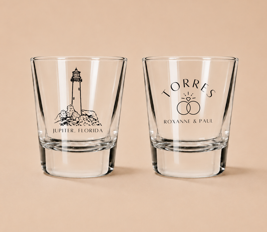 Personalized Destination Wedding Shot Glasses