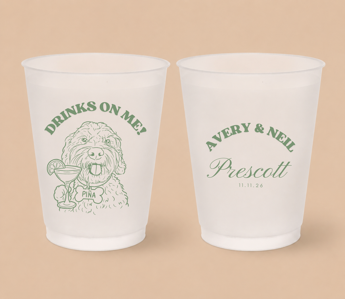 Personalized Dog Cocktail Wedding Frosted Cups