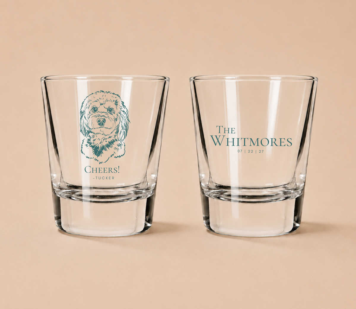 Personalized Dog Portrait Wedding Favor Shot Glasses