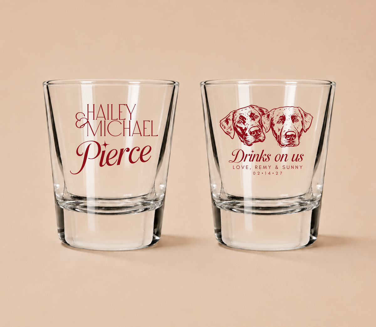 Personalized Dog Portrait Wedding Shot Glasses