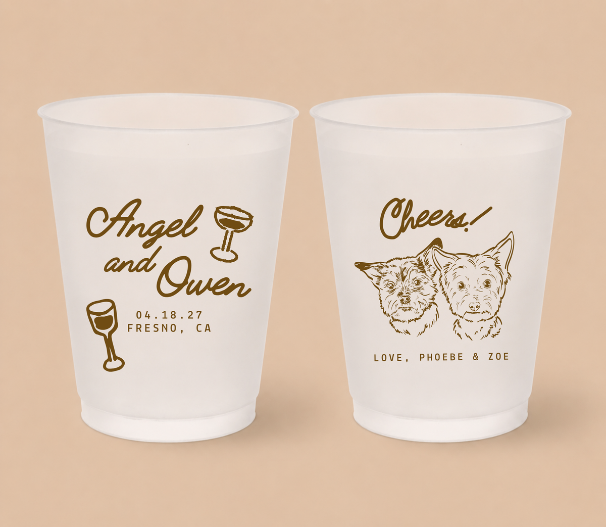 Personalized Double Dog Wedding Frosted Cups