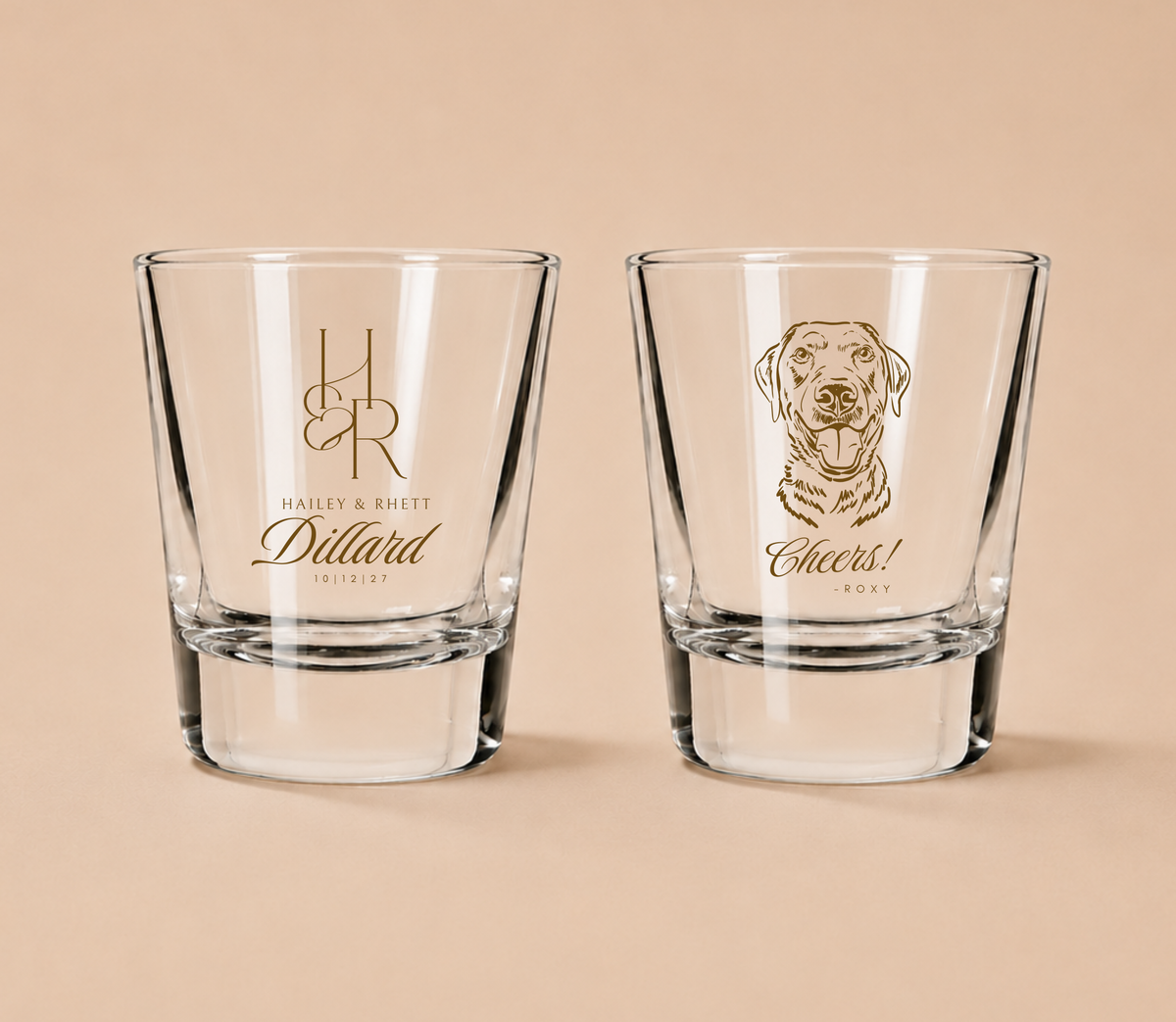 Personalized Elegant Pet Monogram Wedding Shot Glasses