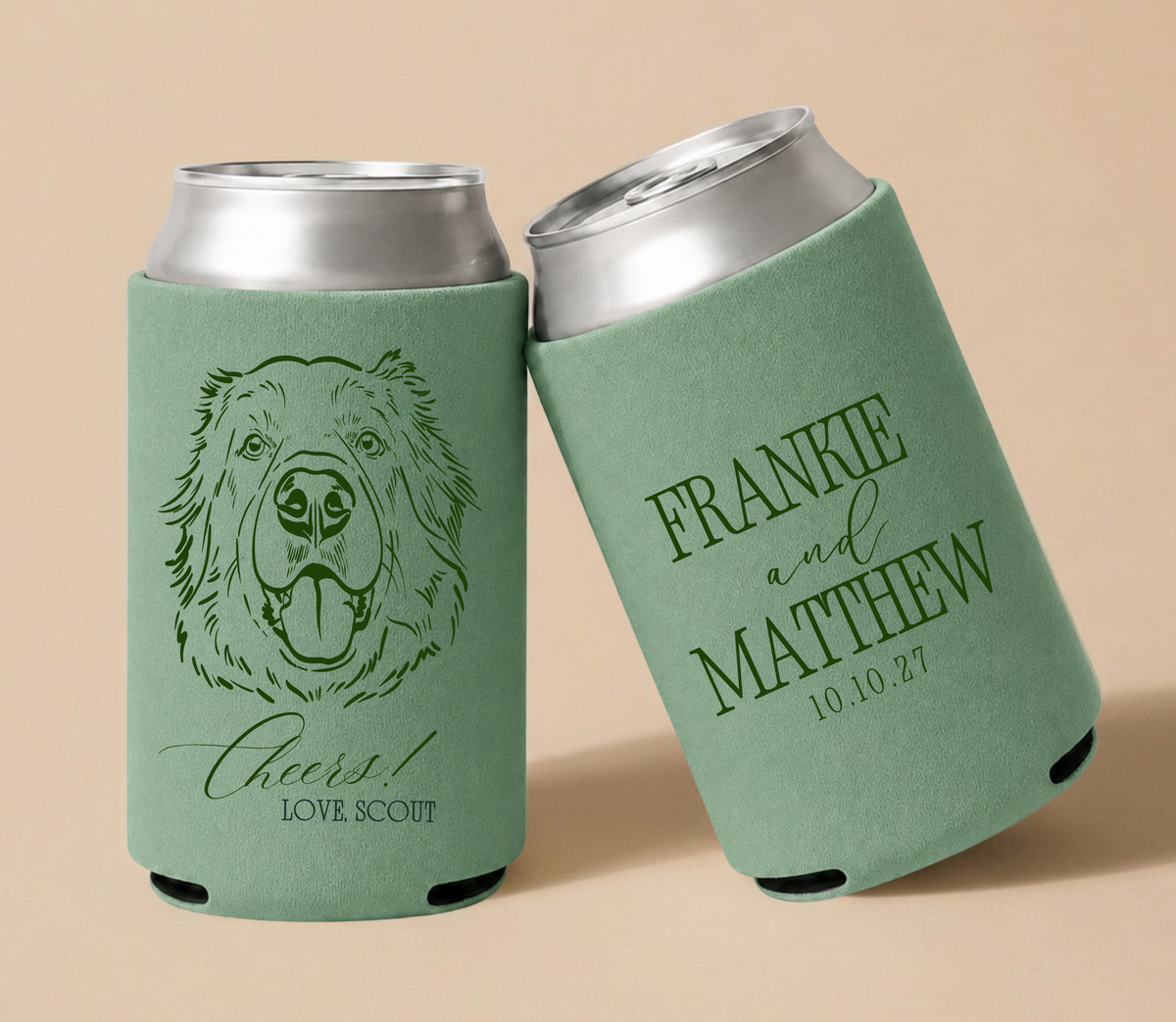Personalized Hand Drawn Dog Wedding Can Coolers