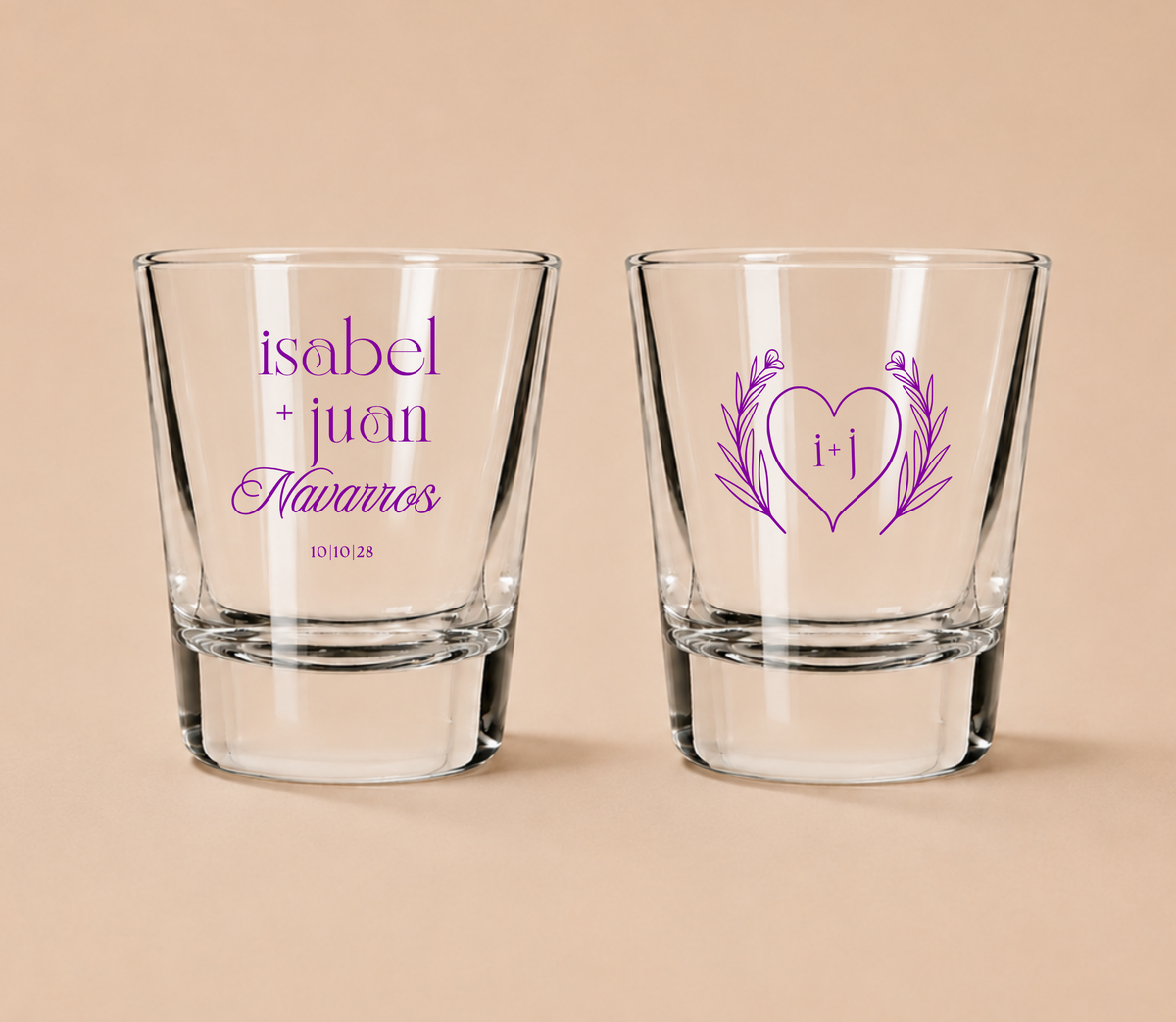 Personalized Heart Monogram Wedding Shot Glasses