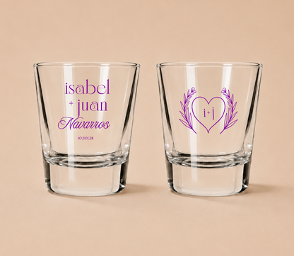 Personalized Heart Monogram Wedding Shot Glasses