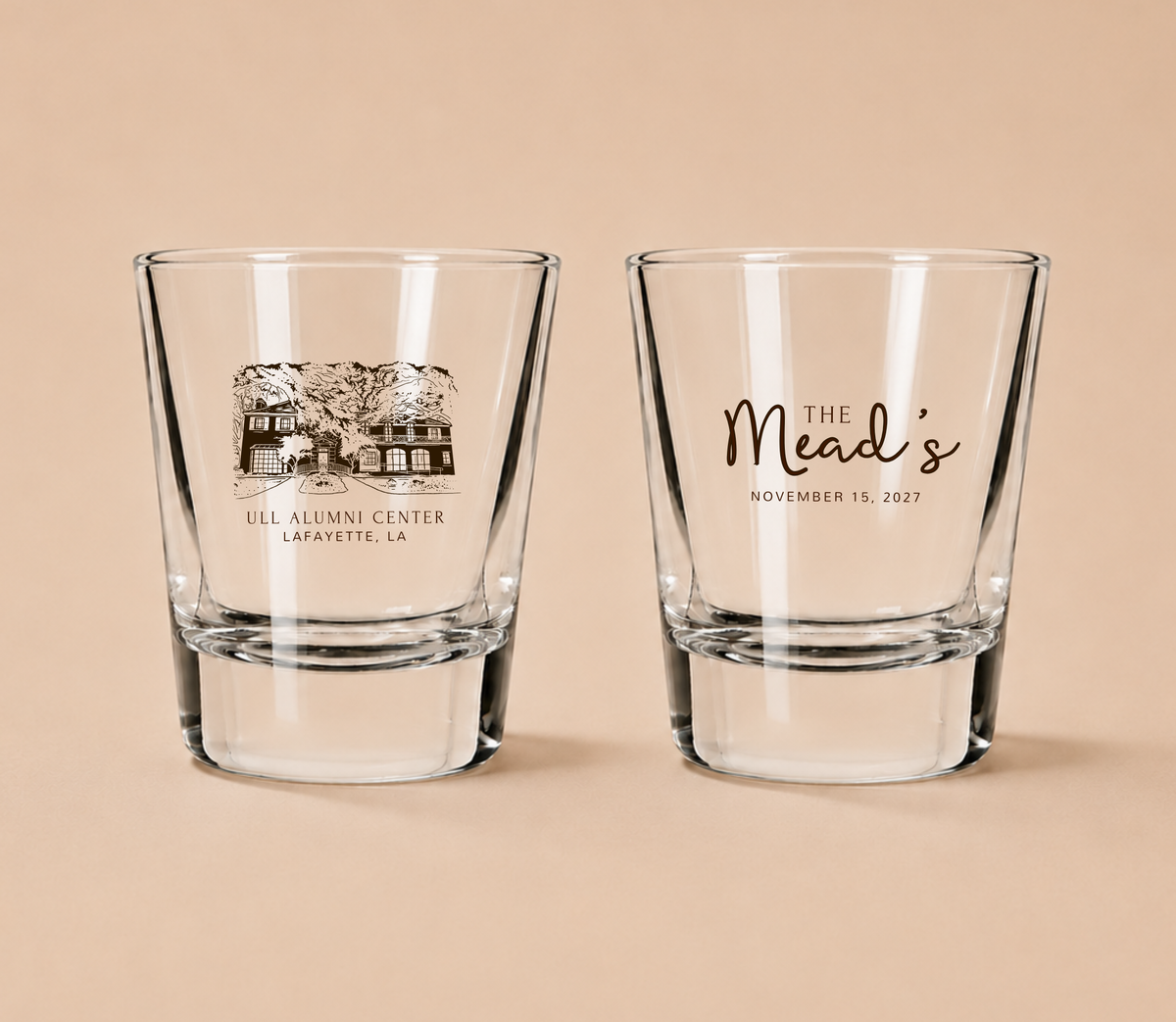 Personalized Historic Venue Wedding Shot Glasses