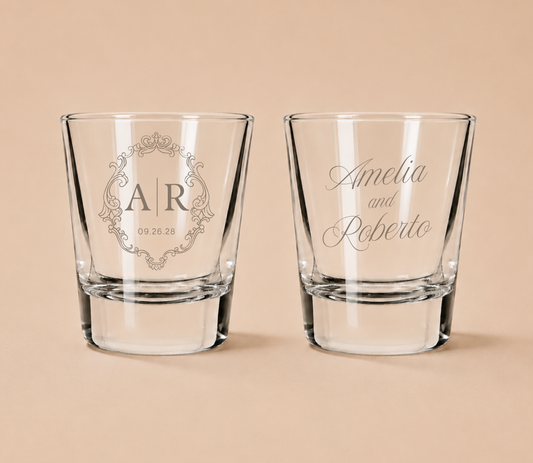 Personalized Initial Elegant Monogram Wedding Shot Glasses