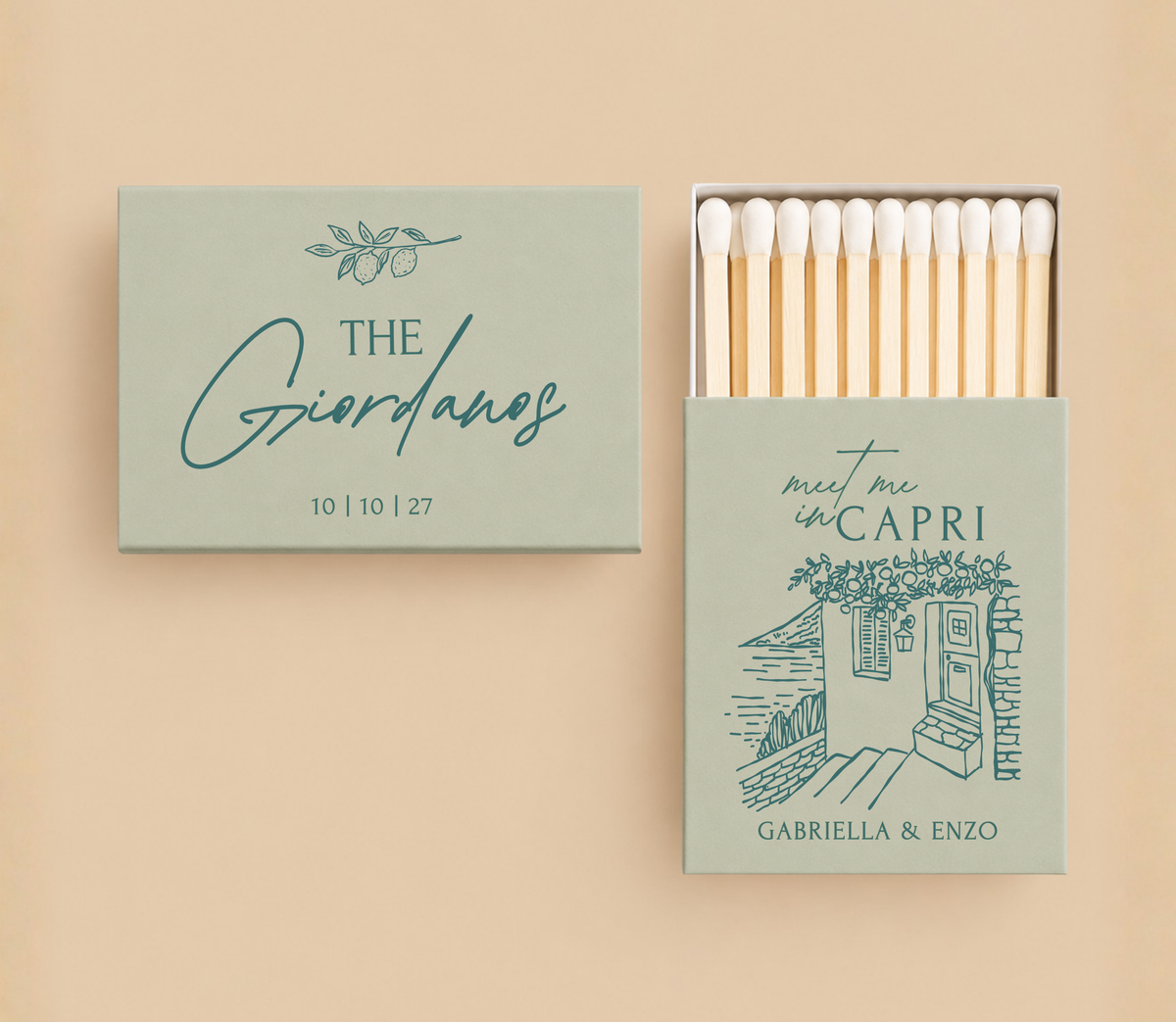 Personalized Italian Destination Wedding Matchboxes