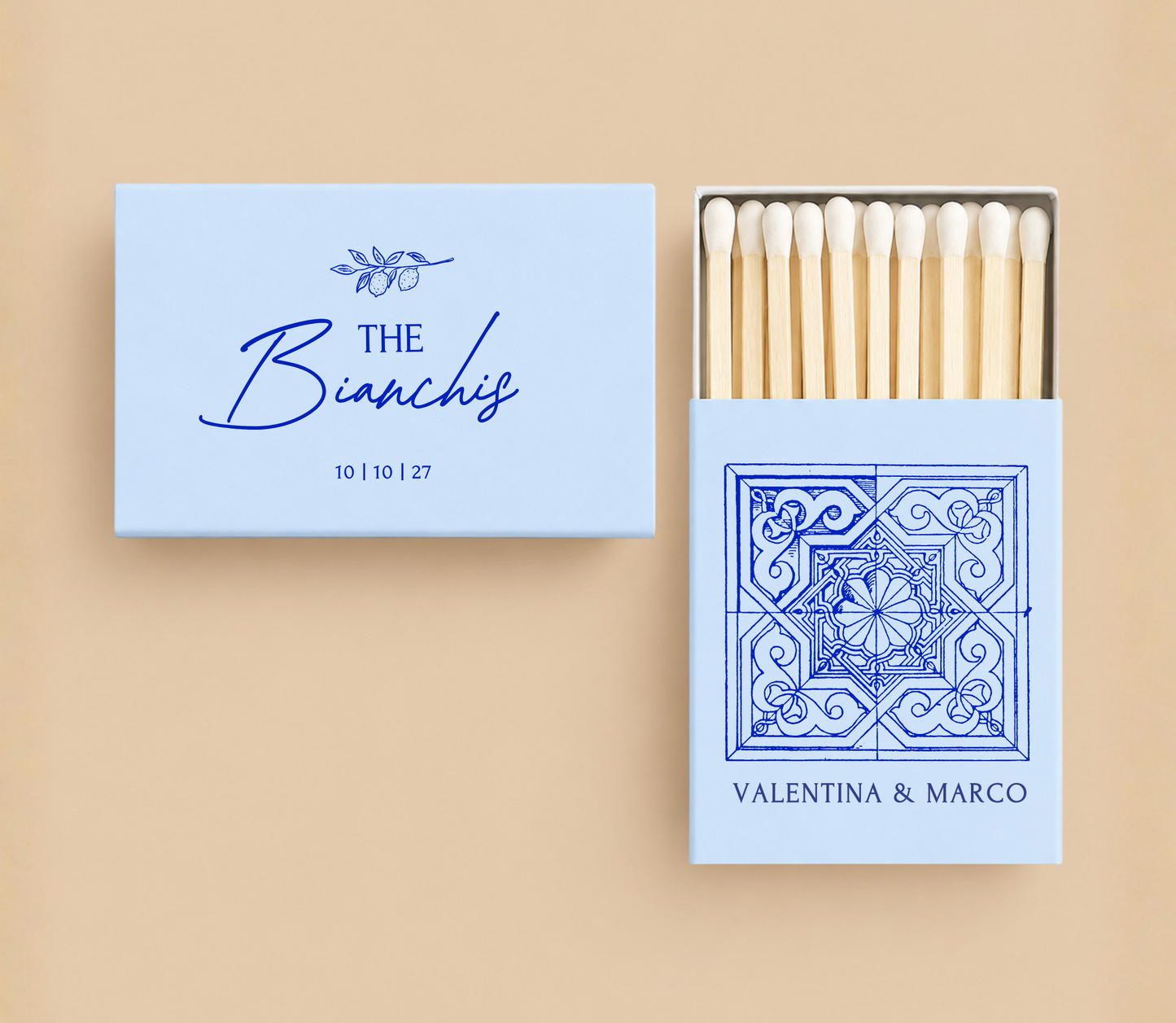 Personalized Italian Tile Wedding Matchboxes