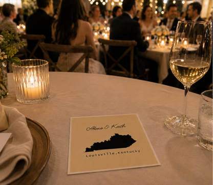 Custom Kentucky wedding cocktail napkins.