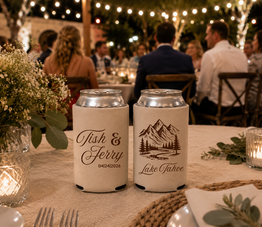 Mountain wedding beverage holders.