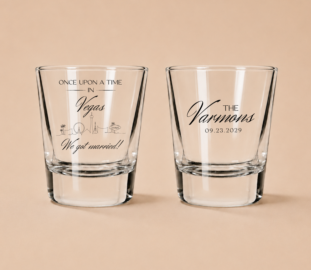 Personalized Las Vegas Wedding Shot Glasses