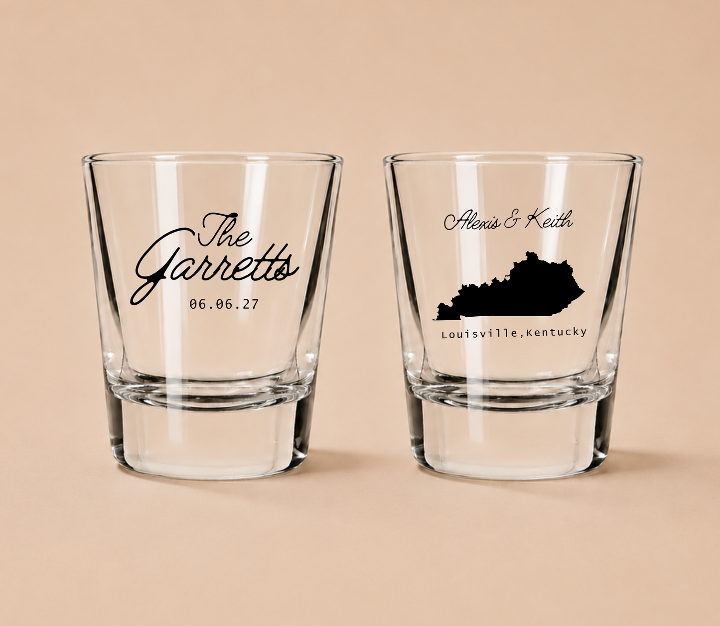 Personalized Louisville Kentucky Wedding Shot Glasses