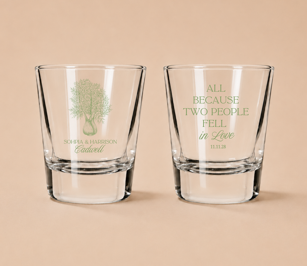 Personalized Love Tree Wedding Shot Glasses