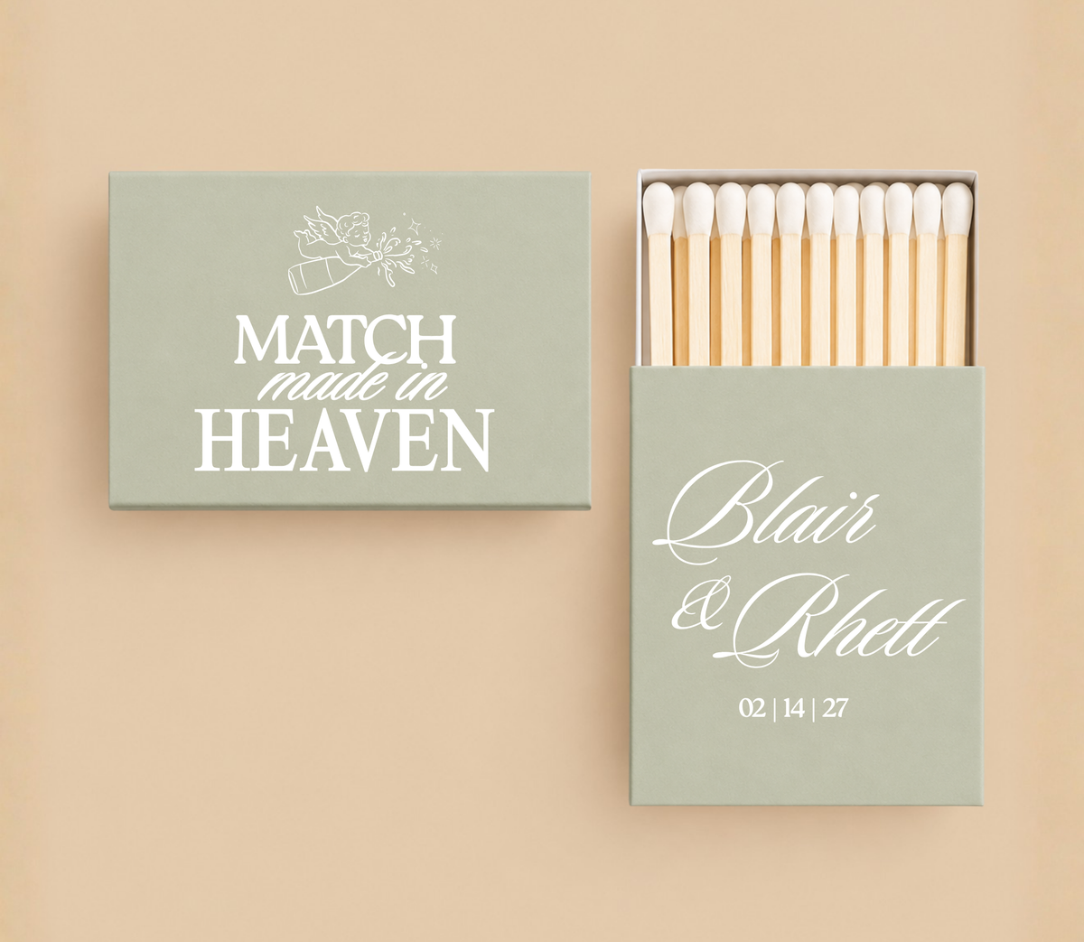 Personalized Match Made in Heaven Wedding Matchboxes