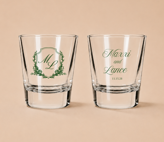 Personalized Maxxi Laurel Monogram Wedding Shot Glasses