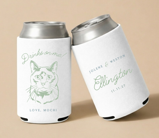 Personalized Minimalist Cat Wedding Can Coolers