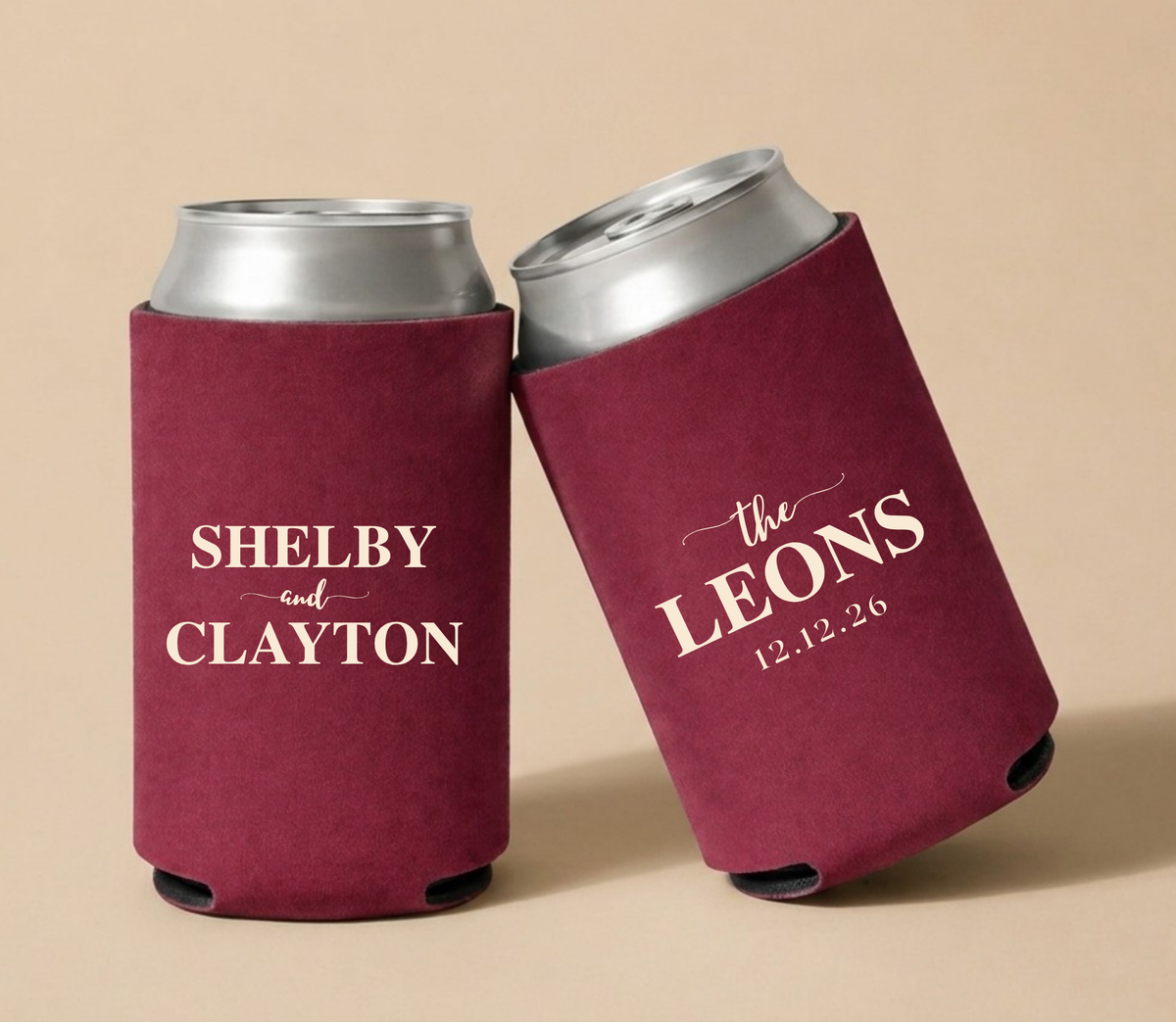 Personalized Modern Name Wedding Can Coolers