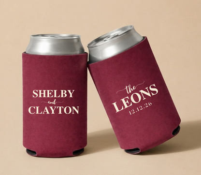Personalized Modern Name Wedding Can Coolers