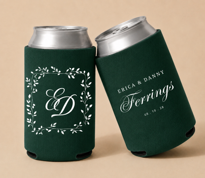 Personalized Monogram Olive Wedding Can Coolers