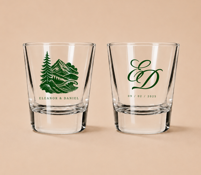 Personalized Mountain Outdoor Wedding Shot Glasses