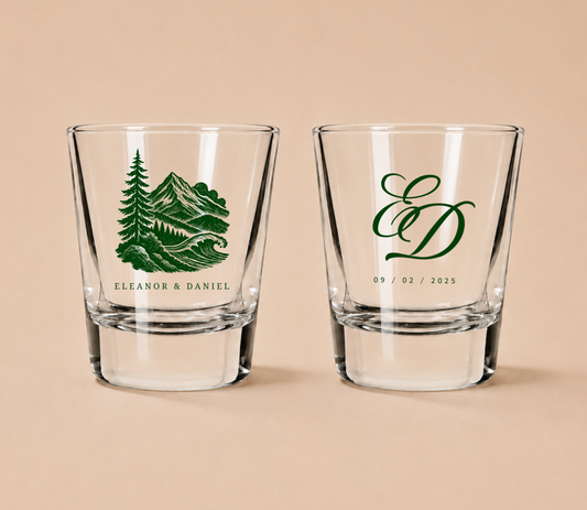 Personalized Mountain Outdoor Wedding Shot Glasses