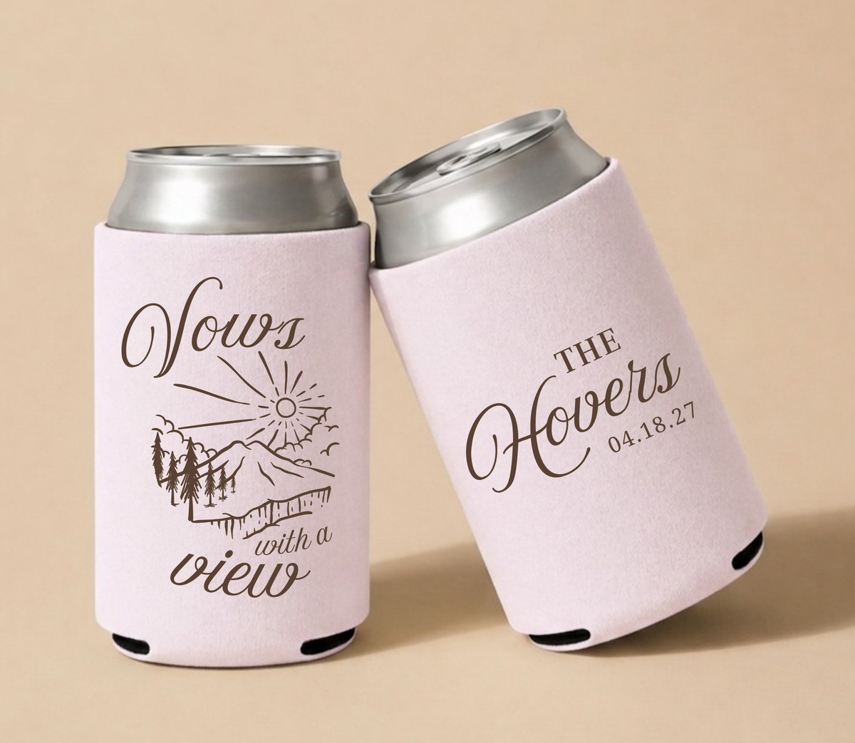 Personalized Mountain View Wedding Can Coolers