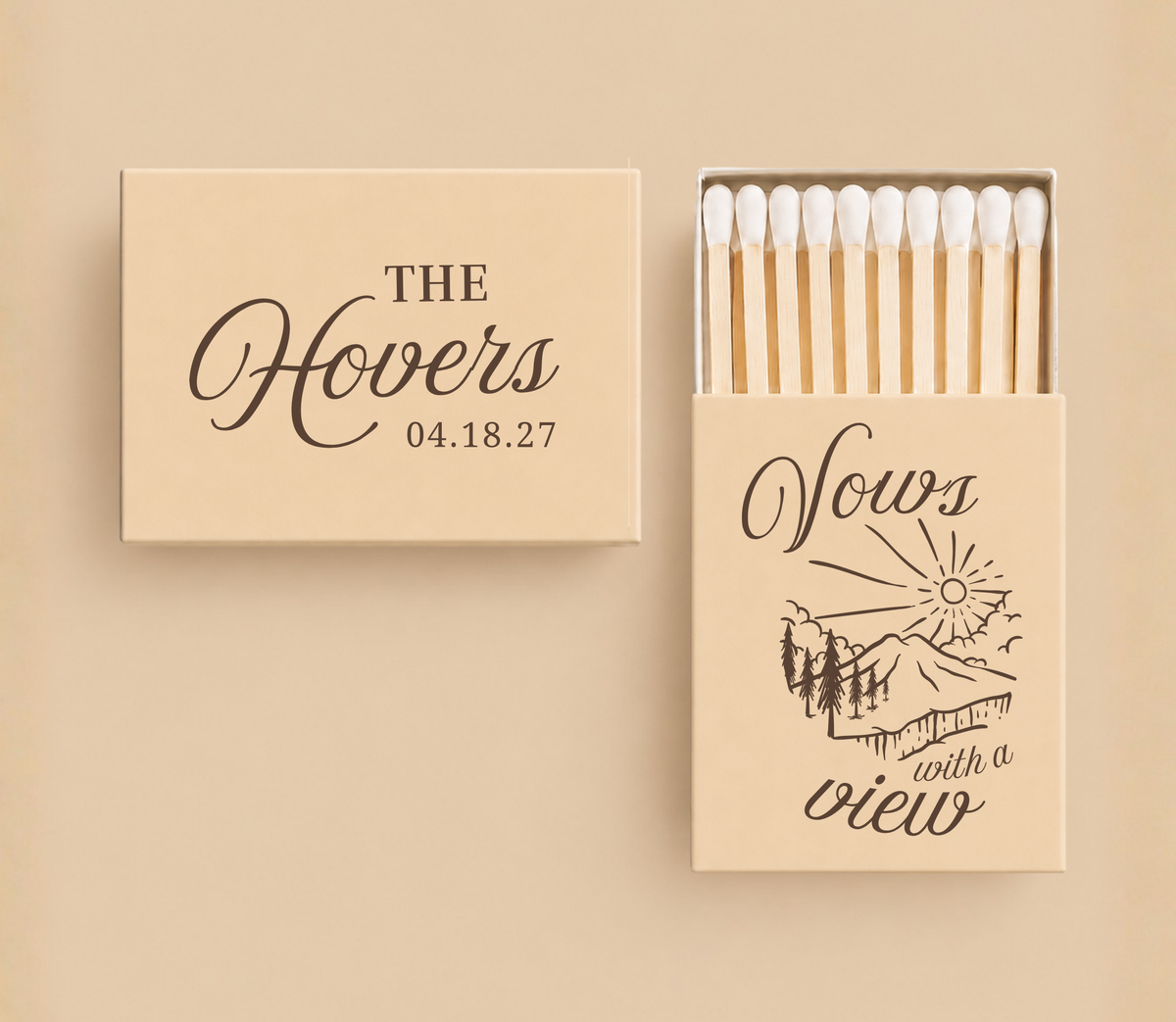 Personalized Mountain Vows Wedding Matchboxes