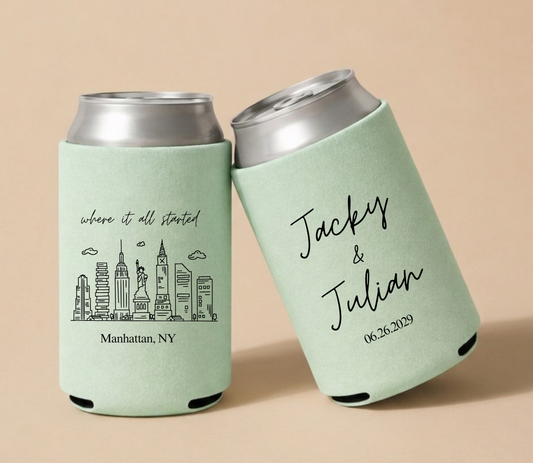 Personalized New York City Wedding Can Coolers