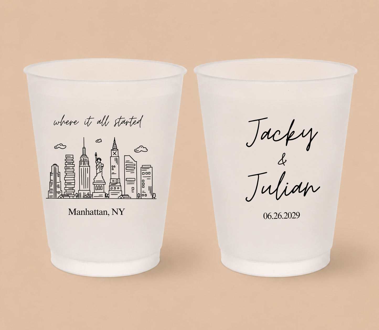 Personalized New York Wedding Frosted Cups