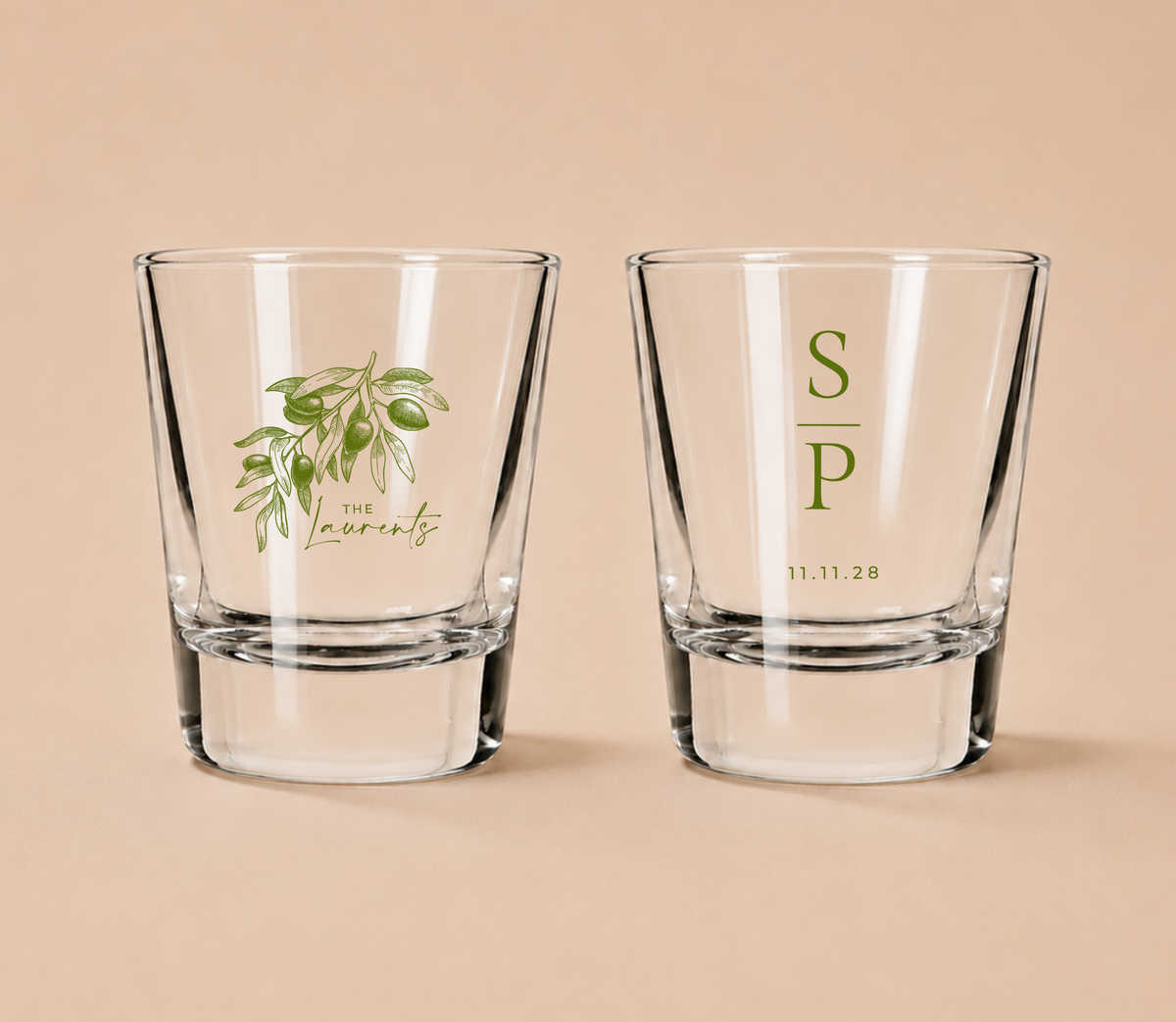 Personalized Olive Branch Wedding Shot Glasses