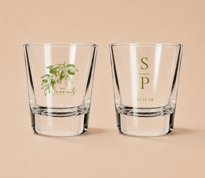 Personalized Olive Branch Wedding Shot Glasses