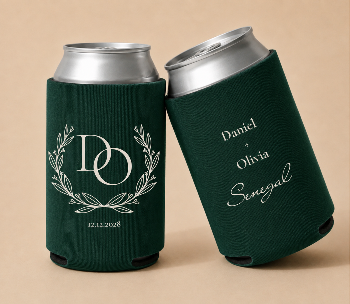 Personalized Olive Monogram Wedding Can Coolers