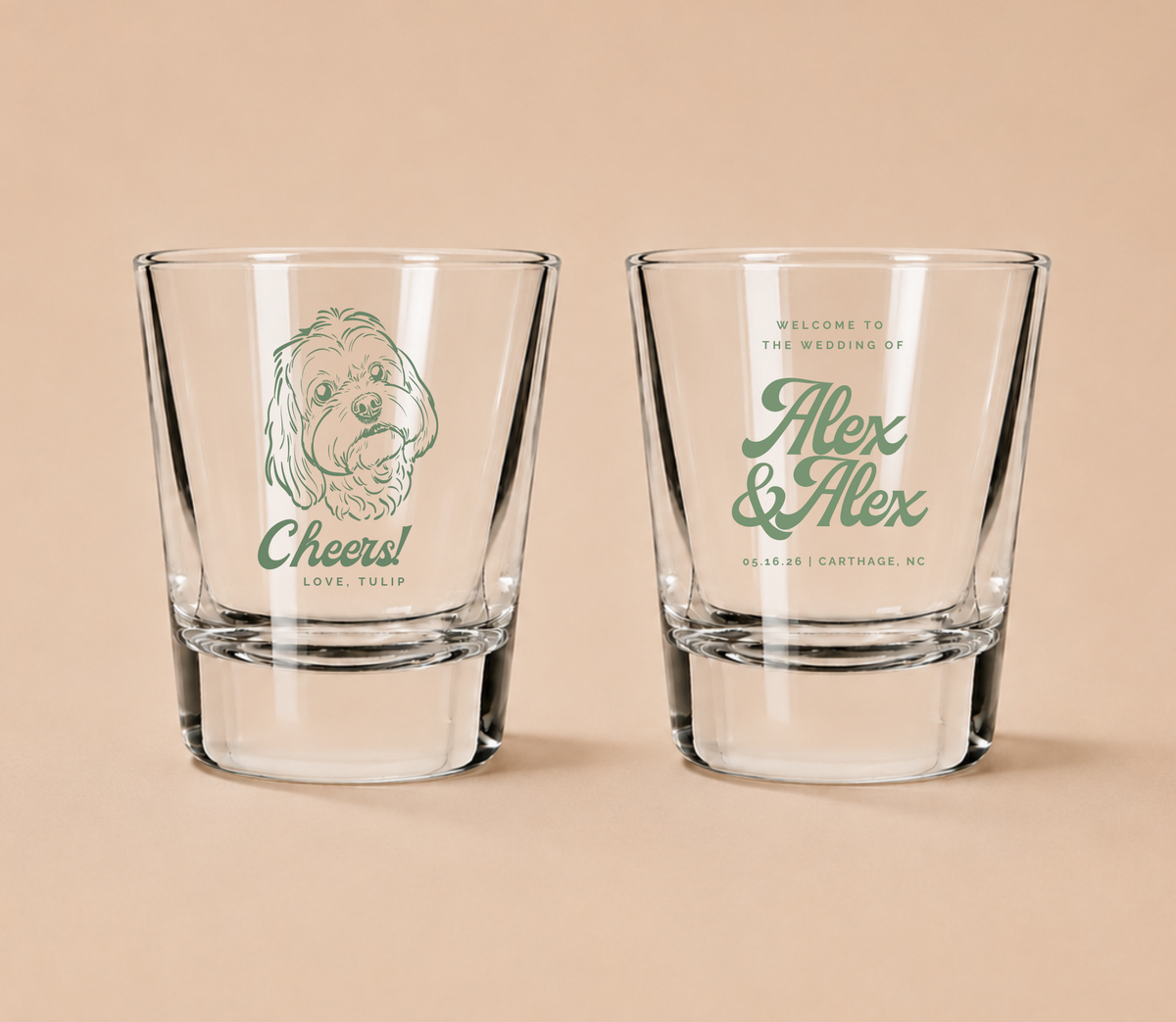 Personalized Pet Cheers Portrait Wedding Shot Glasses