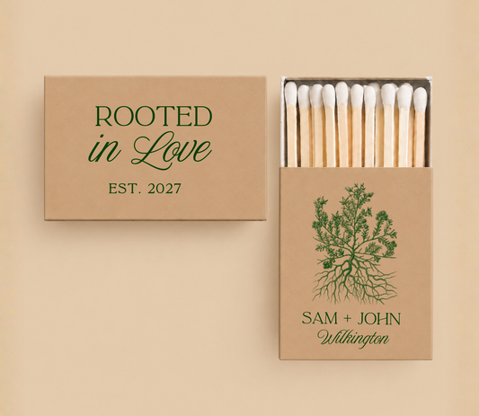 Personalized Rooted in Love Wedding Matchboxes