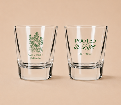 Personalized Rooted in Love Wedding Shot Glasses