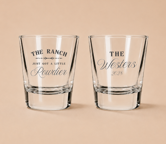 Personalized Rustic Ranch Wedding Shot Glasses