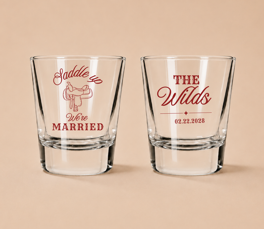 Personalized  Saddle Up Wedding Shot Glasses