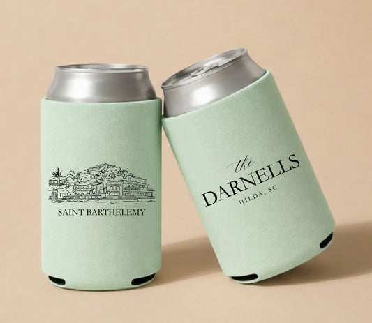 Personalized Saint Barthélemy Wedding Can Coolers