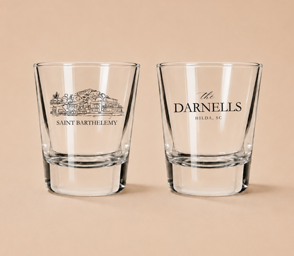 Personalized Saint Barthelemy Wedding Shot Glasses