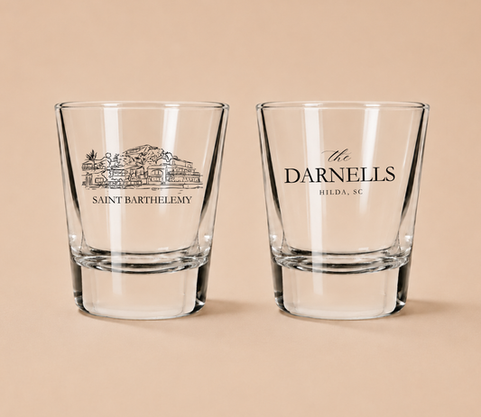 Personalized Saint Barthelemy Wedding Shot Glasses