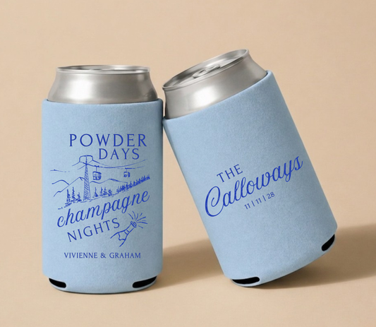 Personalized Ski Resort Wedding Can Coolers