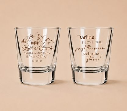 Personalized Smoky Mountain Wedding Shot Glasses