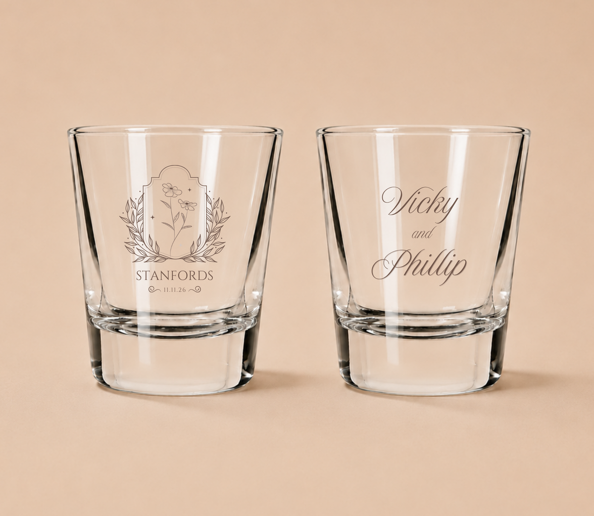 Personalized Stanfords Wildflower Wedding Shot Glasses