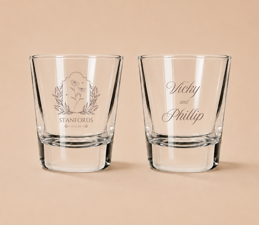 Personalized Stanfords Wildflower Wedding Shot Glasses
