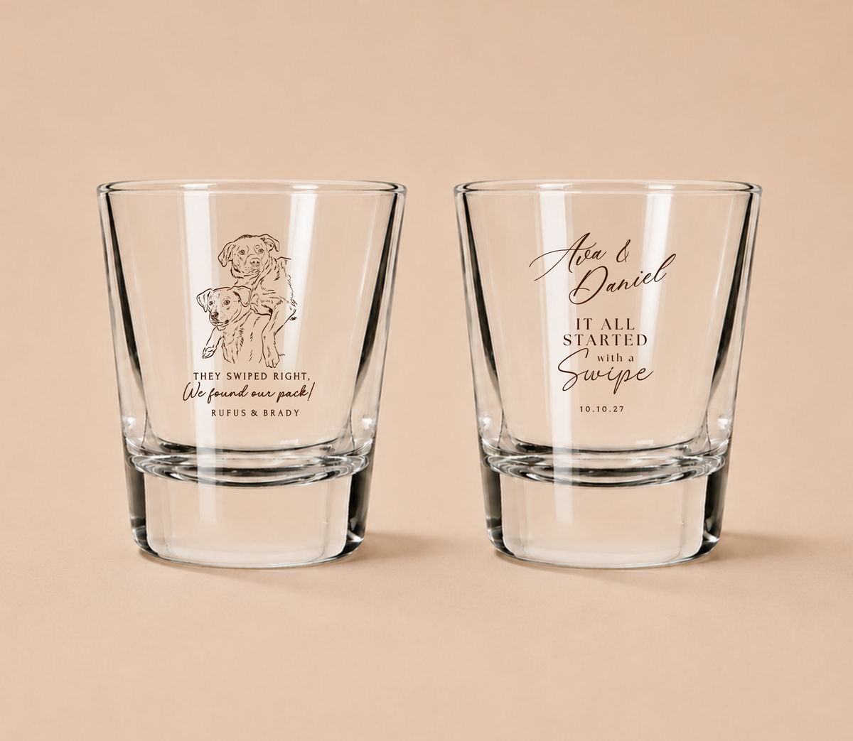 Personalized Swipe Love Wedding Shot Glasses