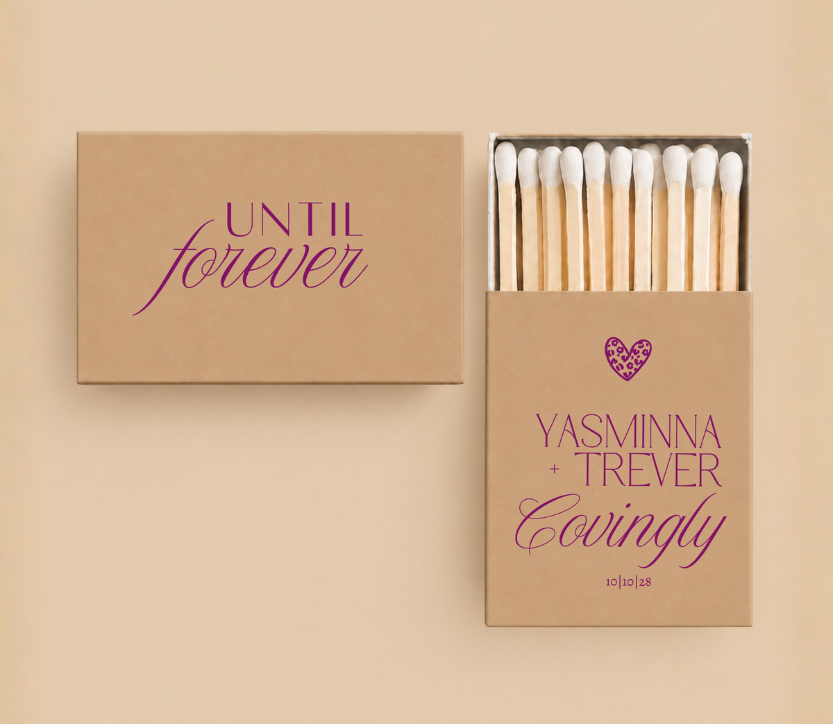 Personalized Tan Until Forever Wedding Matchboxes