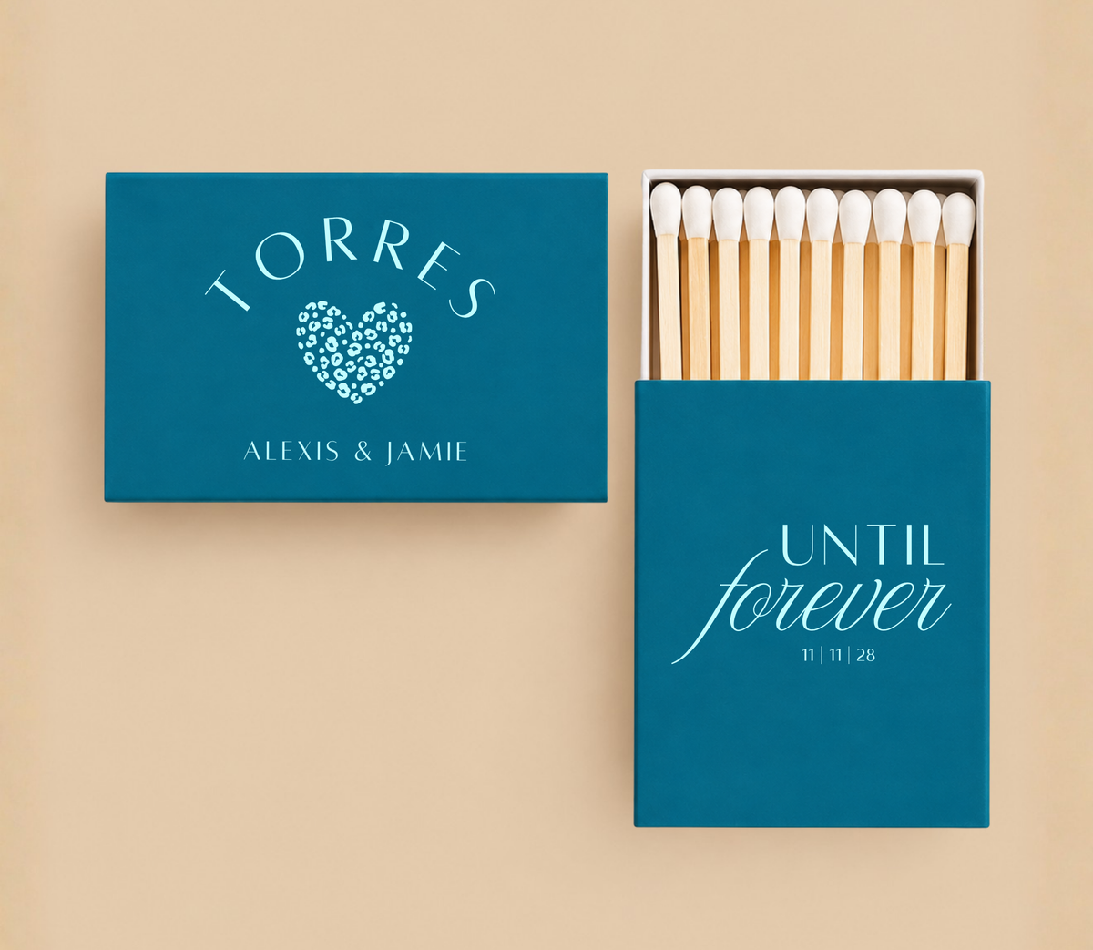 Personalized Teal Until Forever Wedding Matchboxes